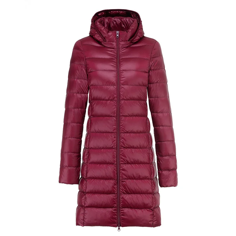 2023 Women Autumn Winter Ultralight Thin Packable Down Long Jacket Female Hat Detachable Slim Fit Skirt Coat Portable Outwear