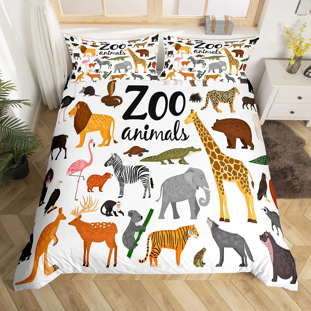 Cartoon Jungle Animals Bedding Set King Kids Safari Duvet Covers Lion Tiger Monkey Giraffe Quilt Cover Polyester Comforter Cover