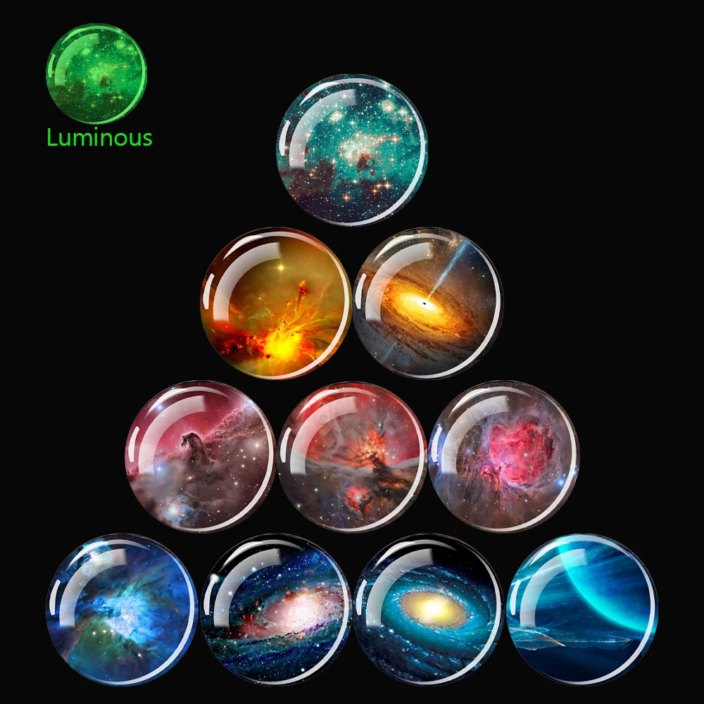 5pc Glow In The Dark Multicolor Planet Galaxy Nebula Universe Luminous Glass Cabochon DIY Gift Jewelry Making Supplies Wholesale