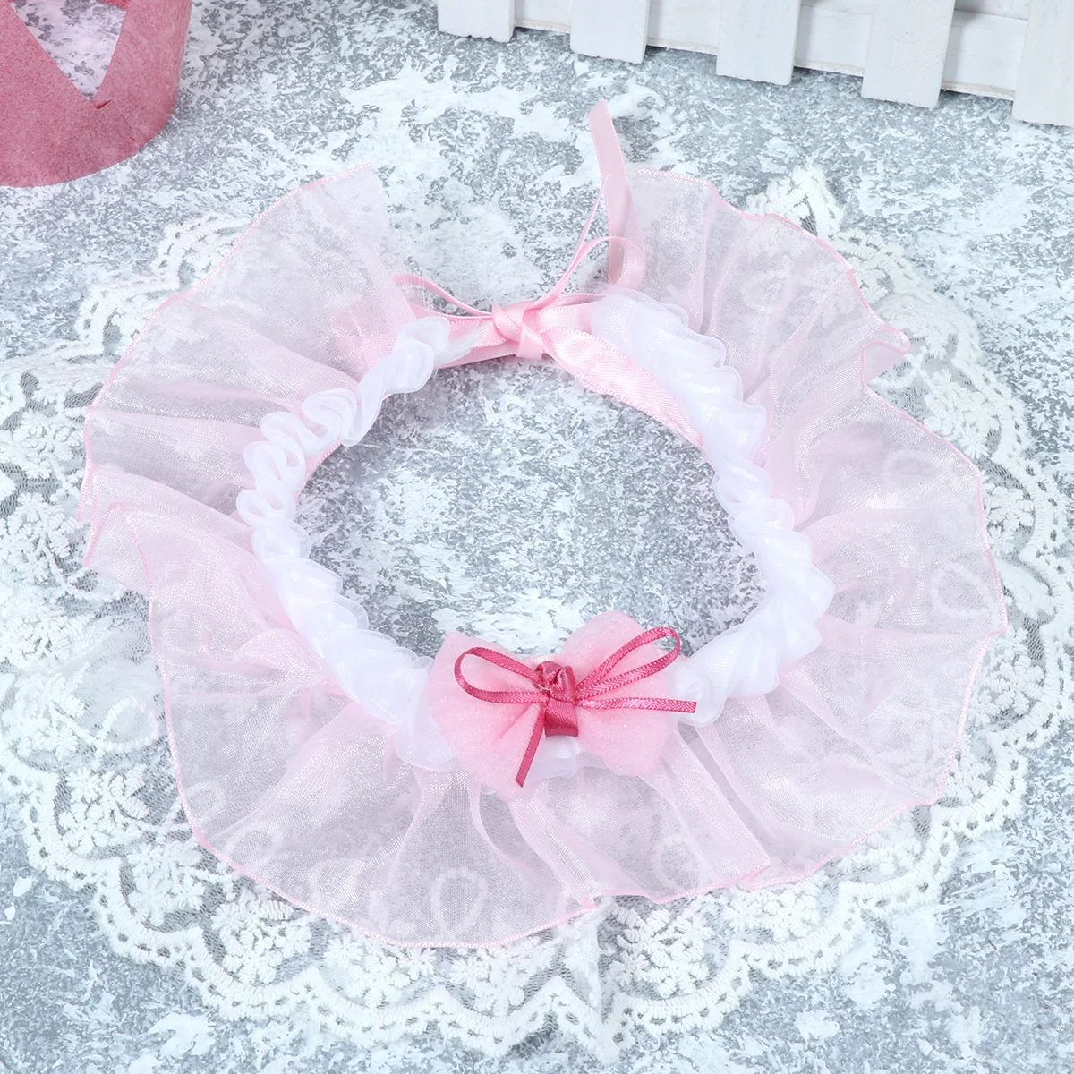 

Lace Pet Dog Wedding Scarf Pink Adjustable Neck Circumference Warm Comfortable Pet Scarf Festival Wear Puppy Bib Decoration