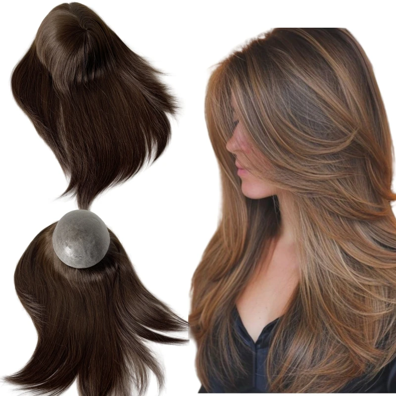 

16 inches Brazilian Virgin Human Hair Replacement 7x9 Injected PU Toupee Silky Straight Poly Skin Topper for European Woman