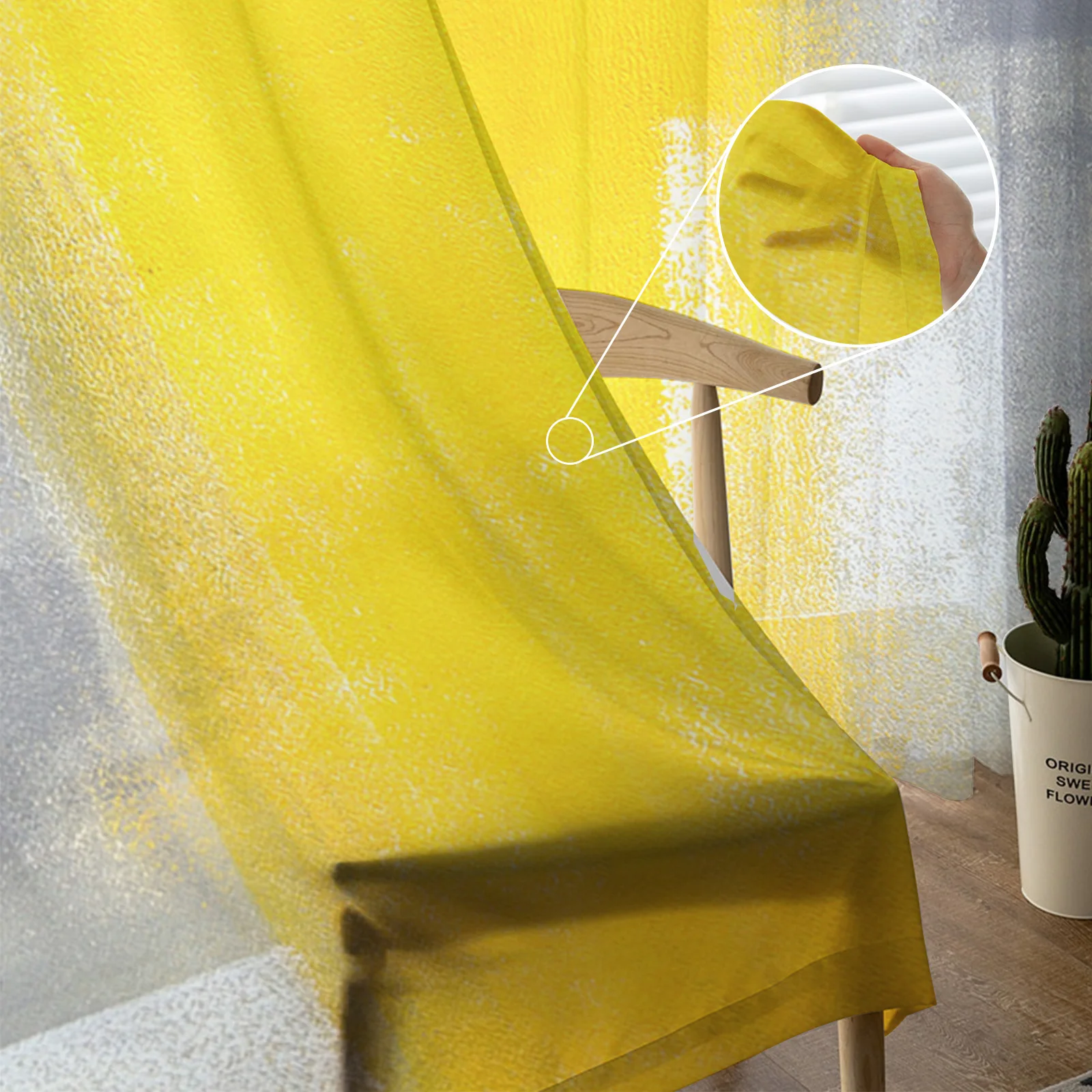 Yellow Gray Abstract Art Texture Tulle in Sheer Curtains for Living Room Bedroom Kitchen Window Treatment Chiffon Curtain Blinds