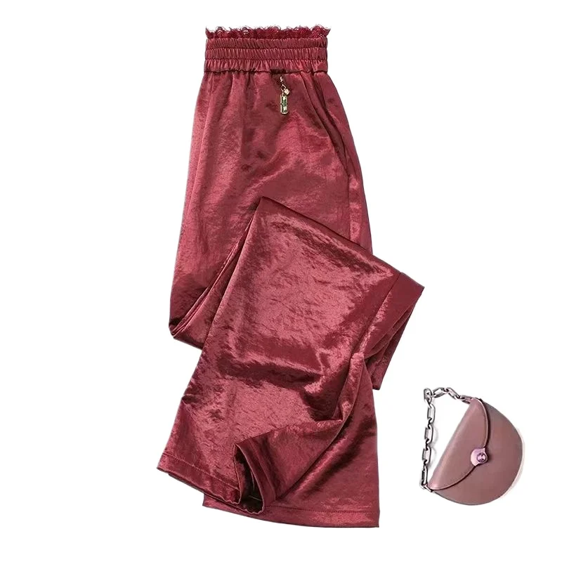 กางเกงขายาวทรงตรงสไตล์จีนสำหรับผู้หญิง ปี 2025 รุ่นใหม่ กางเกงลำลองขากว้างผ้าบางสำหรับฤดูร้อน กางเกงแฟชั่นลำลองสำหรับผู้หญิง