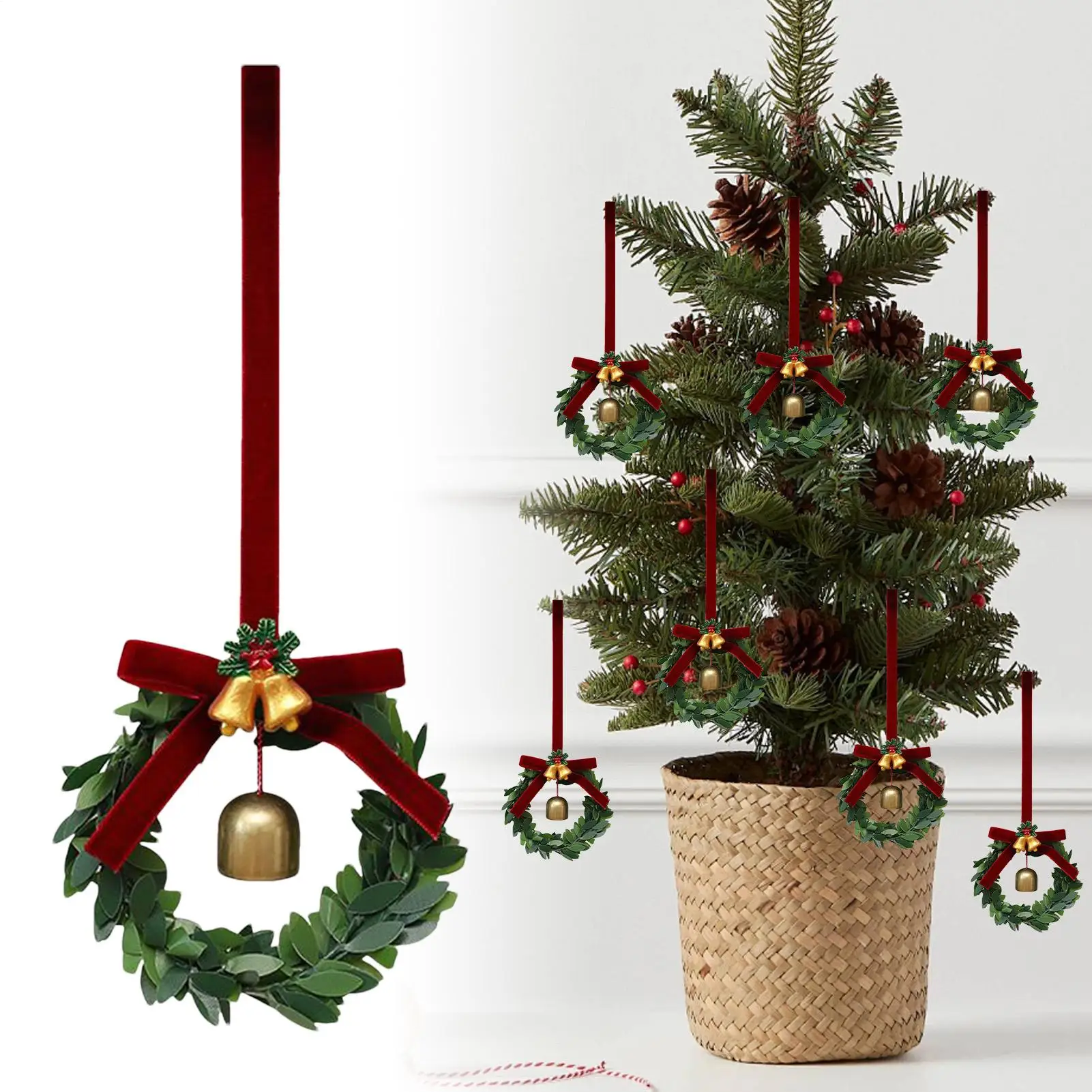 Guirnalda de campanas Adornos navideños Corona navideña artificial Adornos para árboles de Navidad para chimeneas Entrada de árboles de Navidad