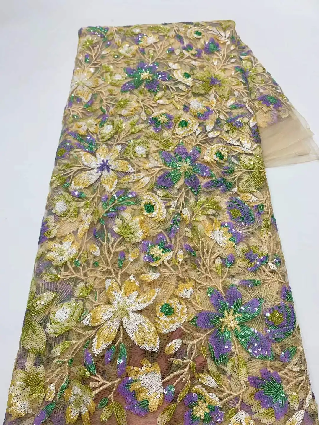 

2025 New African French Nigerian High End Tulle Lace Fabric With Sequins Embroiderg for Party Bride Wedding Evening Sewing Dress