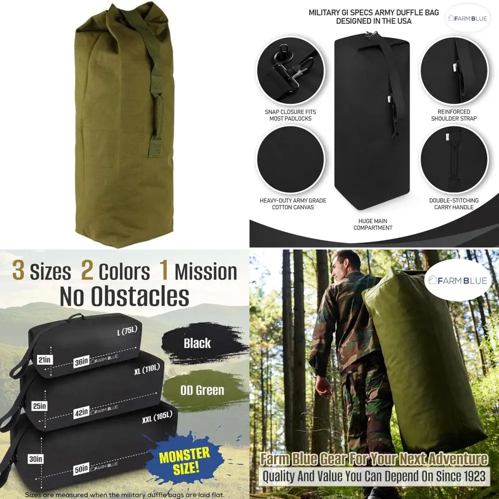 

XX Большая спортивная сумка из хлопкового холста в стиле милитари — прочная сумка для белья для мужчин, женщин и студентов — идеально подходит для путешествий и ст.