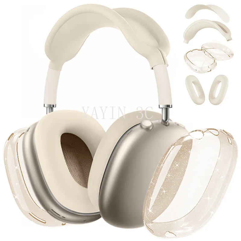 4-in-1-Silikon + transparente, transparente, transparente TPU-Schutzhülle, stoßfestes Ohrpolster für AirPods Max Headset 360 °   Rundumschutz