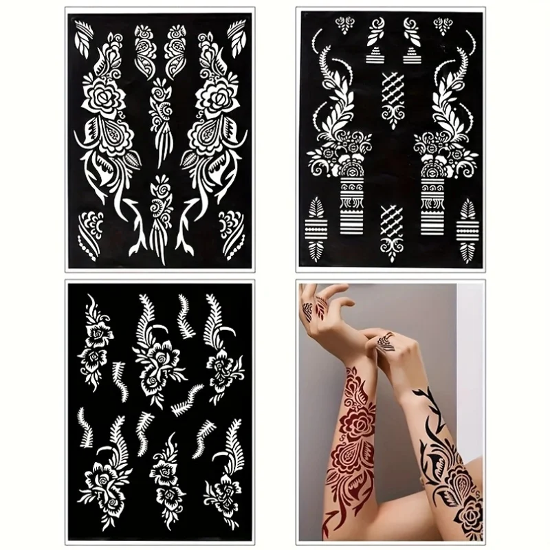 

Semi Permanent Finger Arm Hollow Hanna Lace Tattoo Stencil Spray Painting Hand Drawn Tattoo Template Long Lasting Tattoo Decals