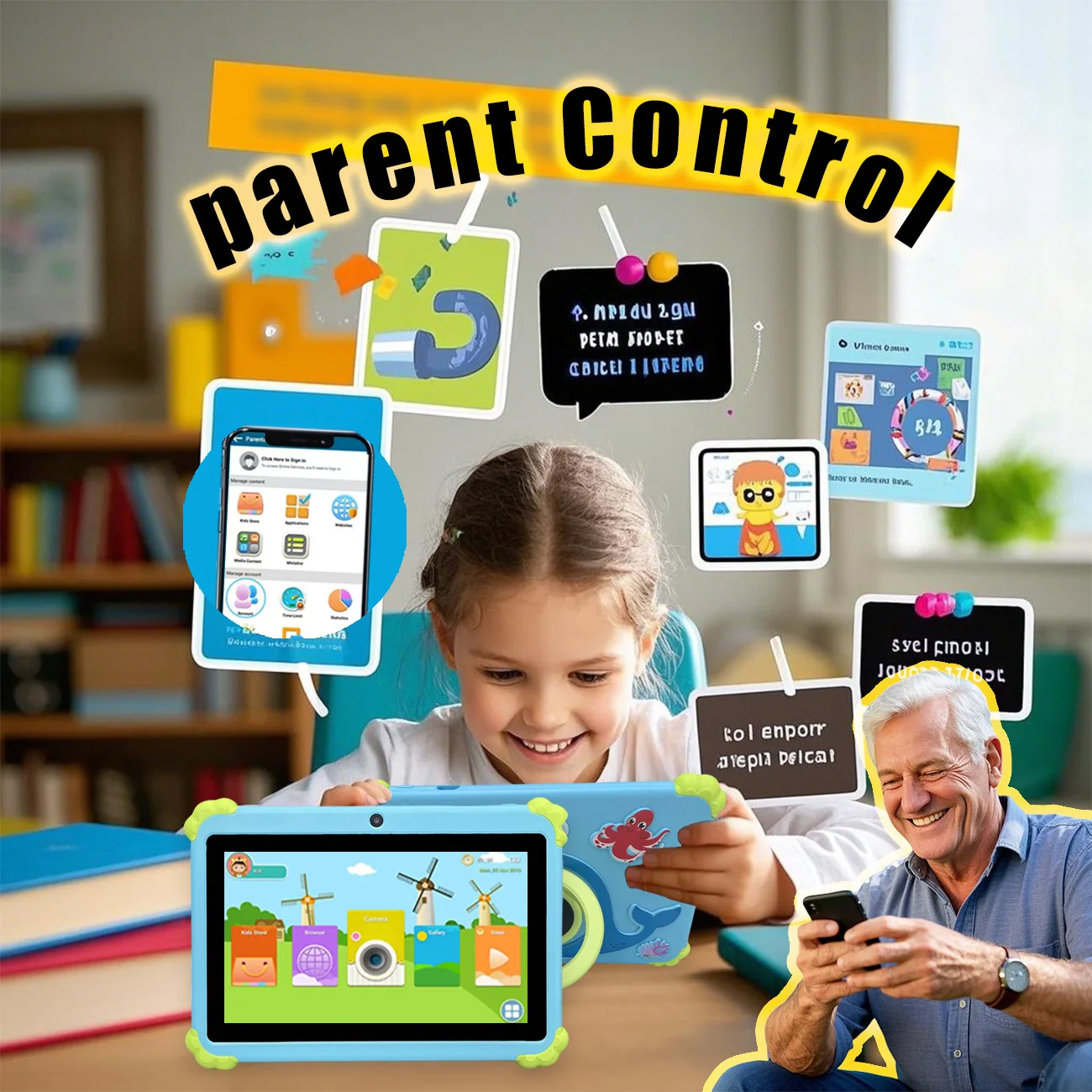 Kids Tablet 7Inch Android 12WiFi Bluetooth Expandable Storage Children Tablet with Parent Control,dual cameras,Children's Gift