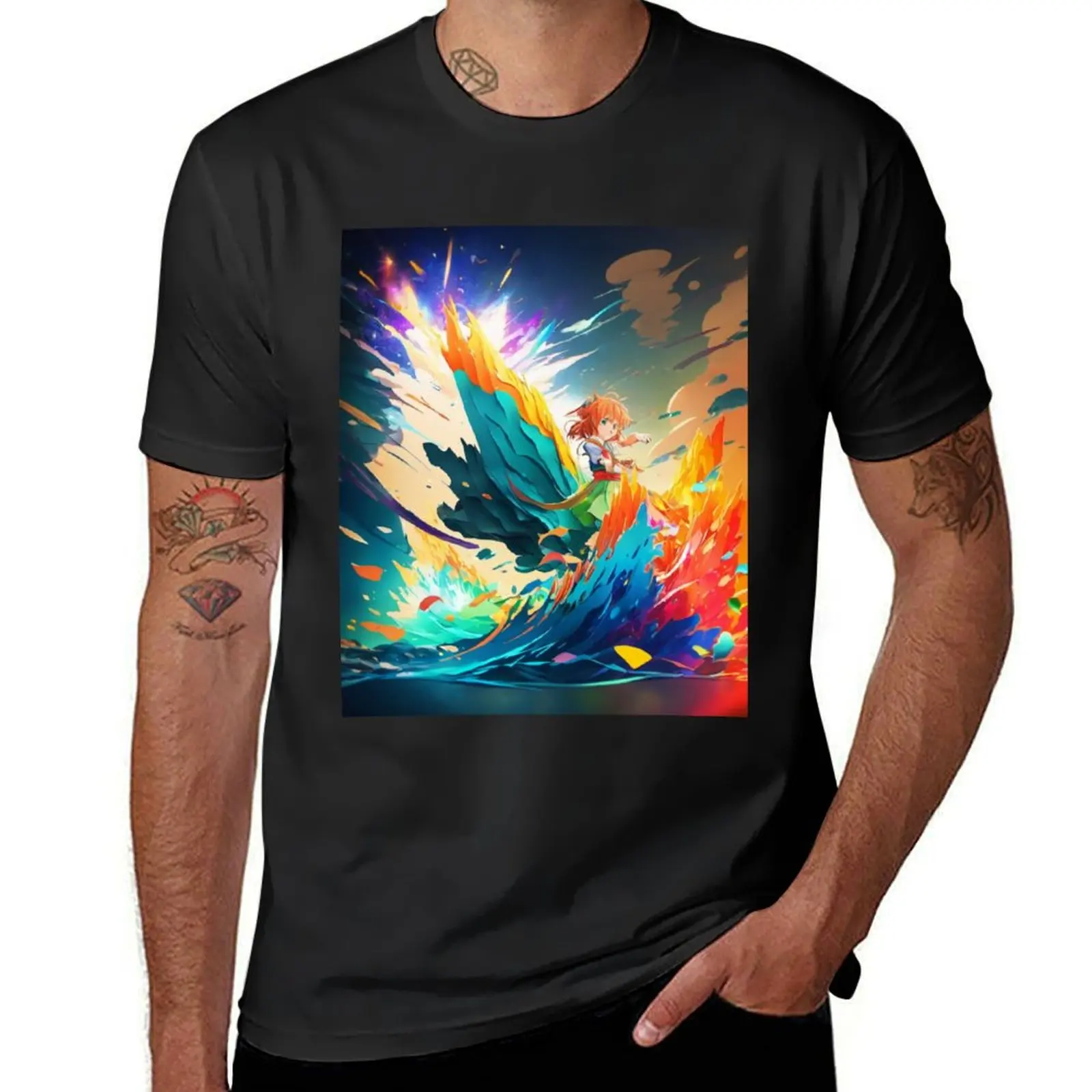 multicolored waves bursting T-Shirt plus size tops hippie clothes customs design your own summer tops mens graphic t-shirts