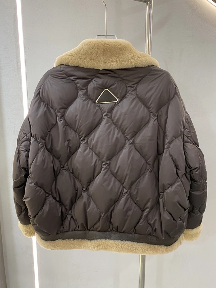 Mulheres inverno real ganso para baixo jaquetas quente natural merino casaco de pele de ovelha casaco grosso feminino outwea puffer jacketssr venda quente