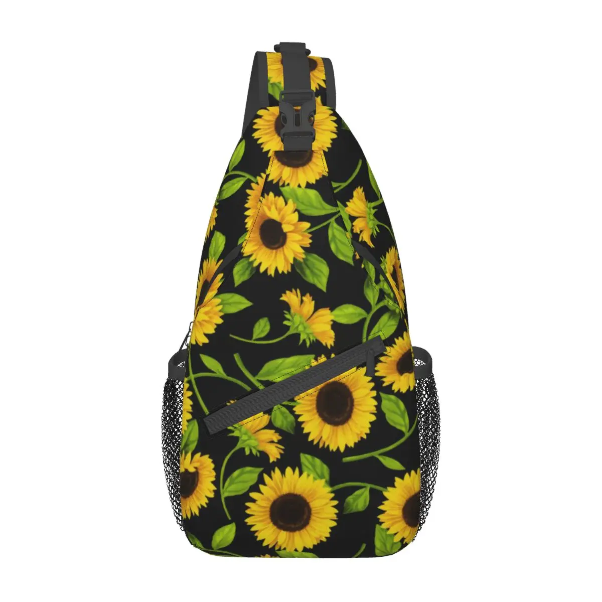 Black Sunflower Crossbody Sling Bag SmallChest Bag Artist Classic Art Shoulder Backpack Daypack Travel Hiking Cycling Satchel