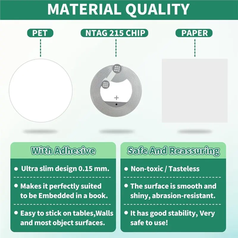 ABZZ-High-Capacity Adhesive Rewritable Tags 100Pcs Ntag 215 For Most -Enabled Devices