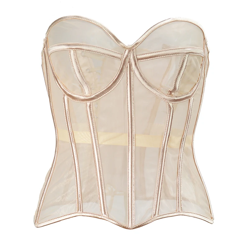 Summer Breathable Mesh Camisole Sexy Mesh Bustier Top Vintage Off Shoulder Tube Top Overbust Waist Trainer Cincher Bra Corset