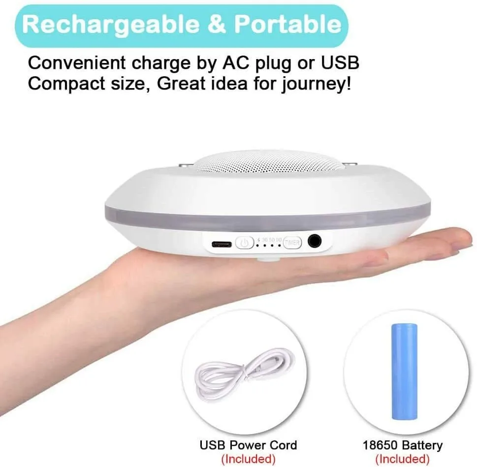 Built-in 28 Soothing Sounds Baby White Noise Sound Machine 4 Timer & Memory Function USB Rechargeable Portable Sleep Aid Device
