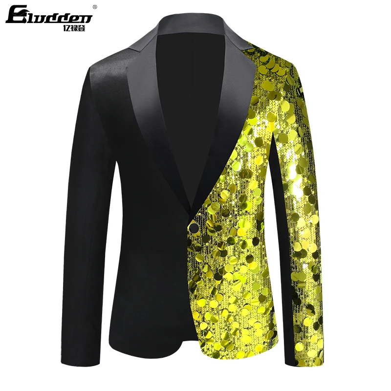 Single Breasted Leopard Sequins Stage Suit Jacket Men Party Hip Hop Suit Fashion  Drama costume Blazer Men's Sequins Floral Suit