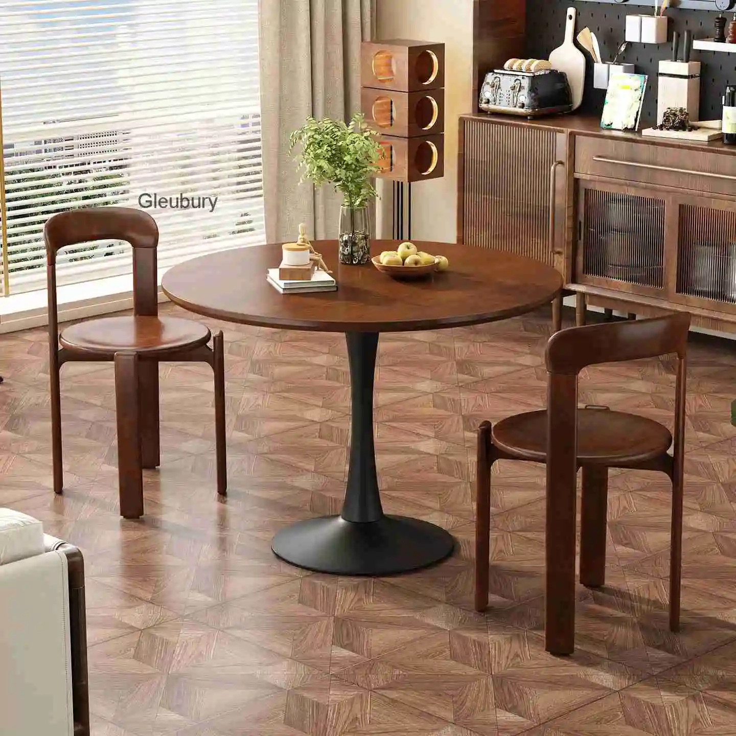 Vintage Style Round Dining Table Set with Wooden Chairs, Kitchen Table for 2-4 People