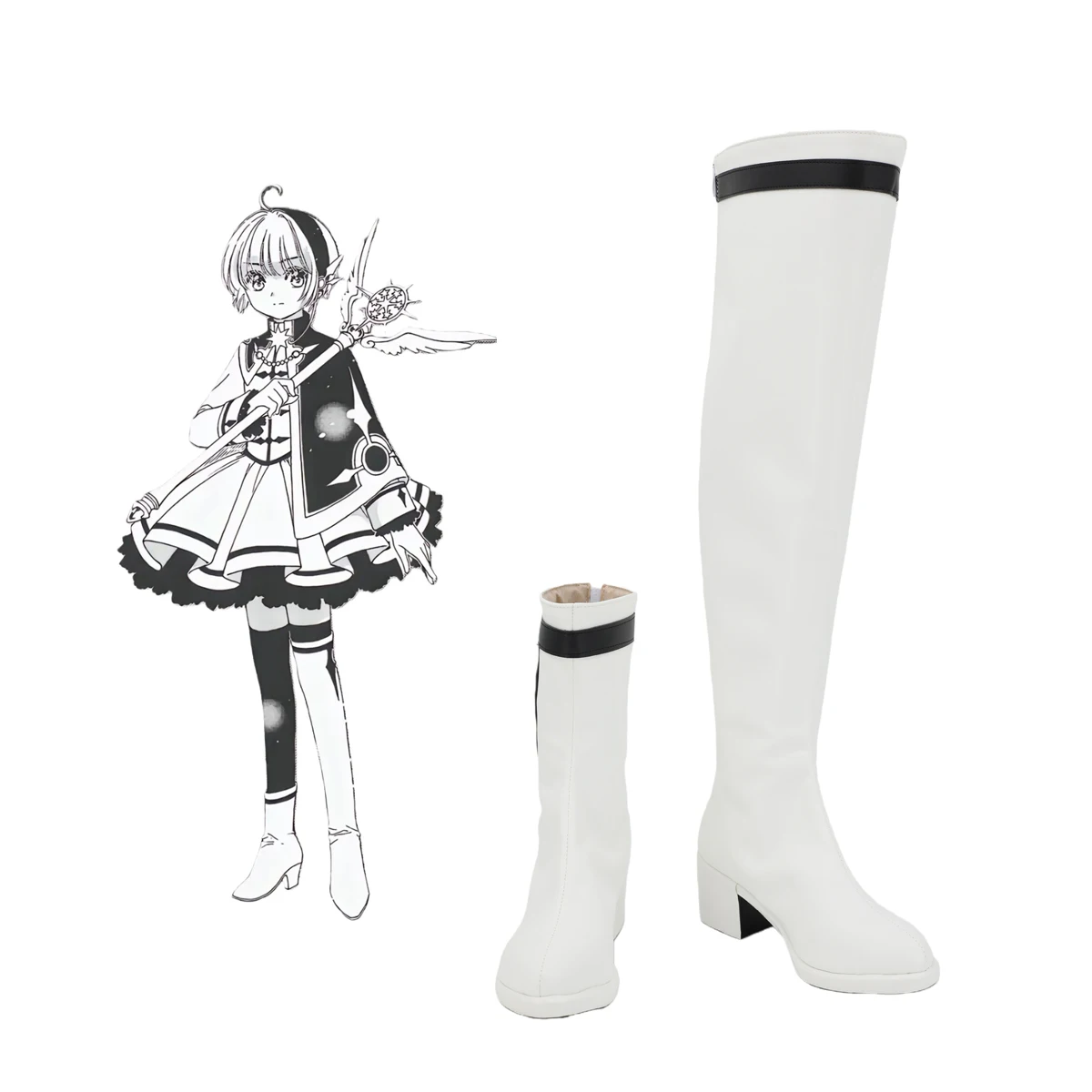 

Cardcaptor Sakura Cosplay Shoes Manga Black White PU Leather Boots Custom Made