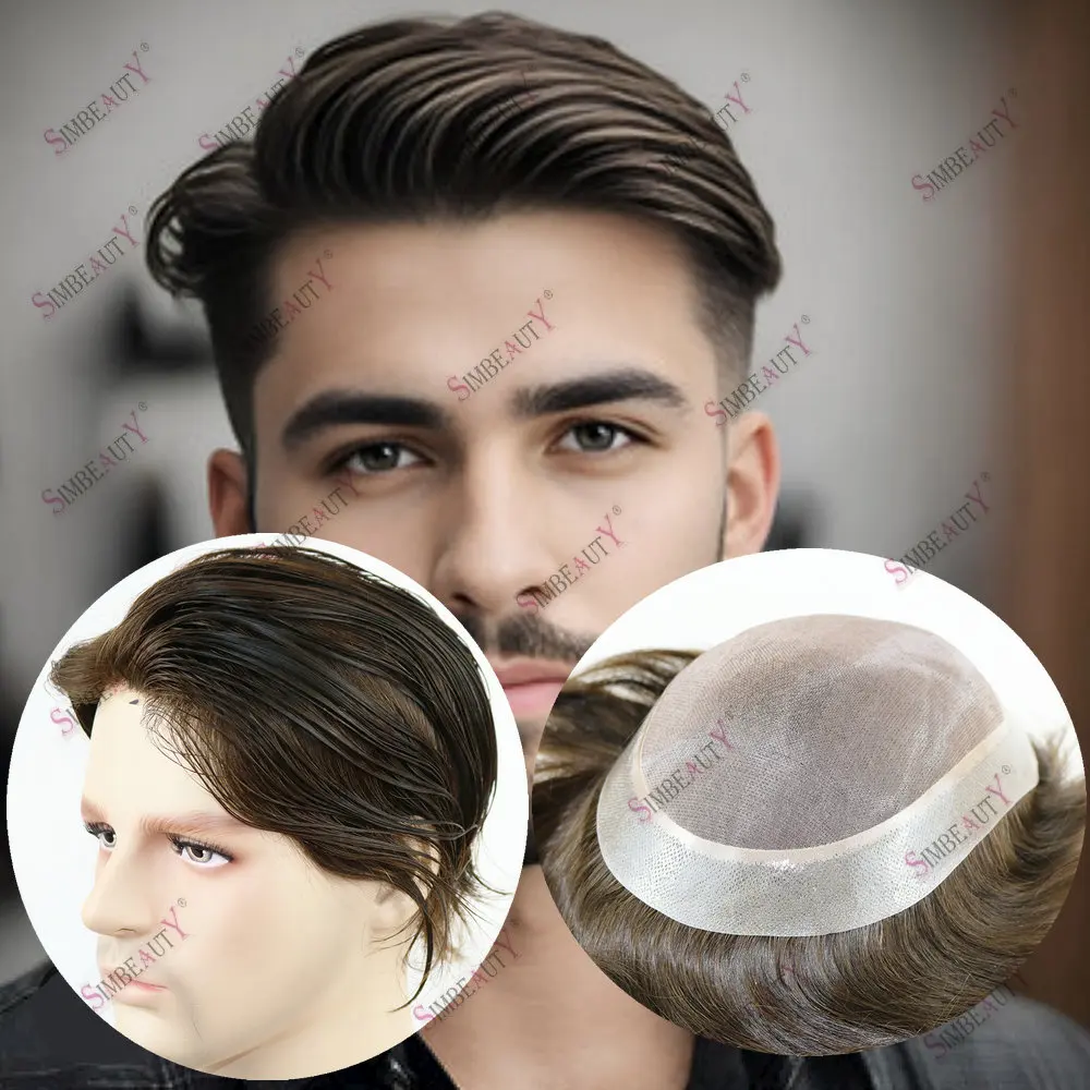 Peluca de tupé de cabello humano Natural para hombres, peinado masculino, Base de Mono y PU duradera, prótesis capilar, Toupet, sistema de reemplazo