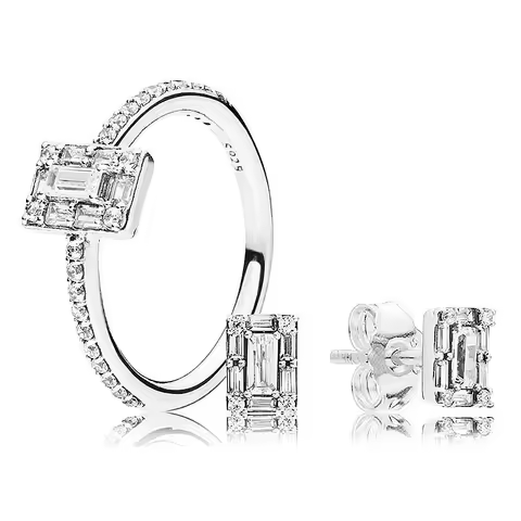 New 925 Sterling Silver Luminous Ice Earring Ring With Crystal For Women Jewelry Set Birthday Gift