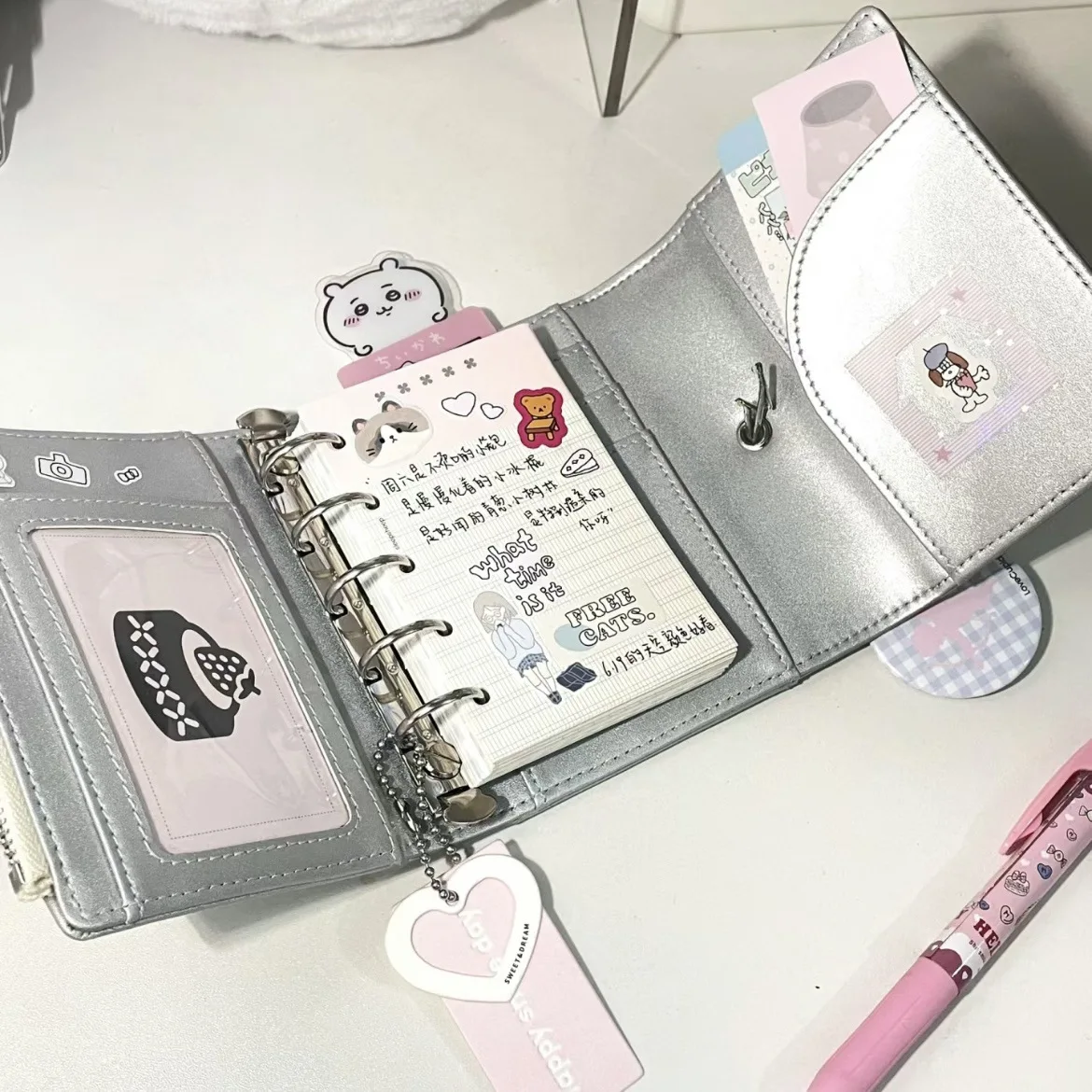 Imagem -04 - Flash Prata m5 Manual de Folhas Soltas Caderno de Bolso para Meninas Planejador Portátil Armazenamento de Cartão de Couro Cadernos e Diários