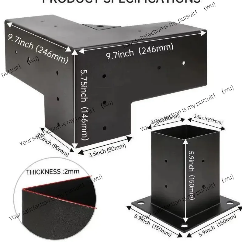 Black Powder Coated Pergola Bracket Post Shoulder Base Pergola Steel Bracket Kit