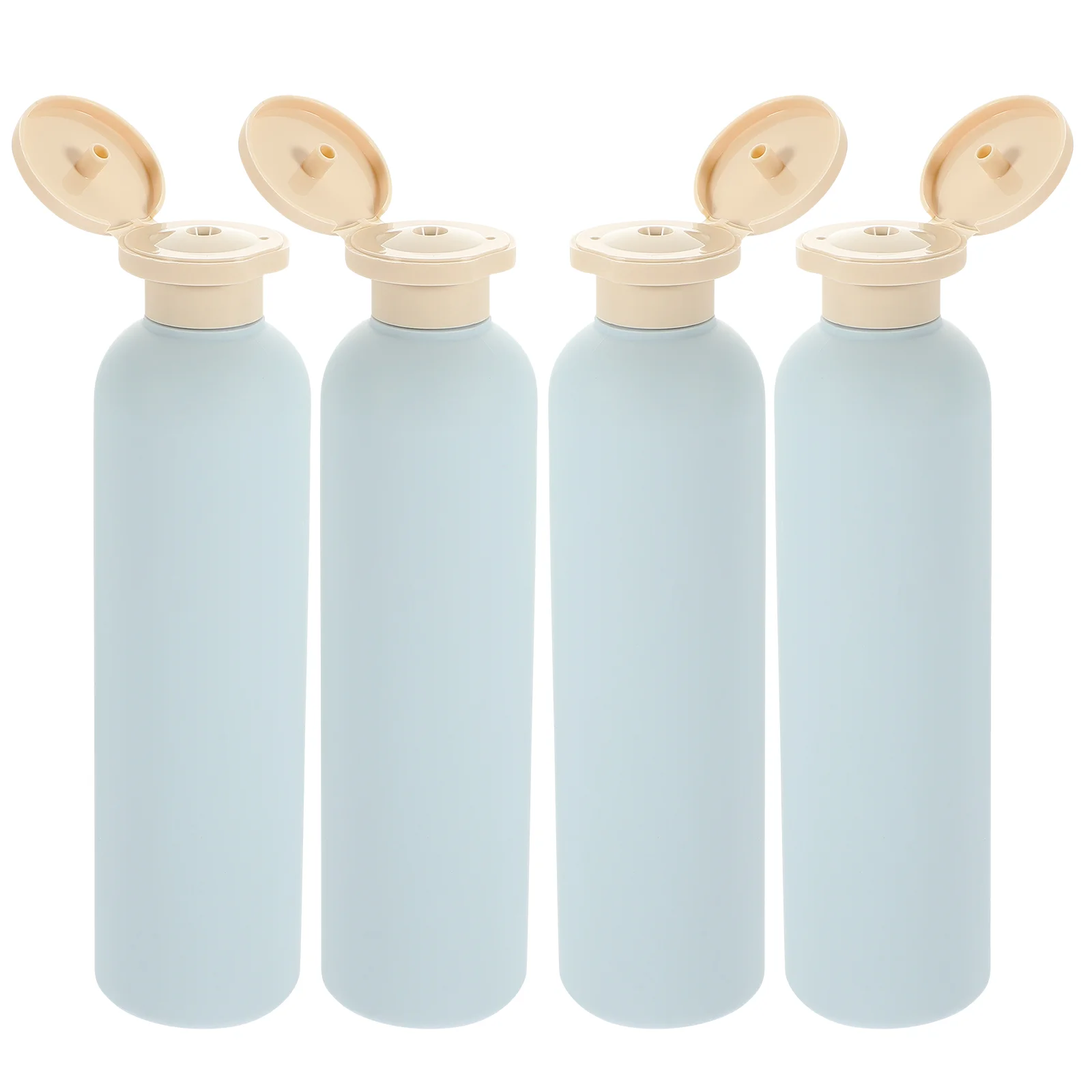 4 Pcs Light Blue Flip-top Lotion Bottle 260ml Shower Gel Shampoo Travel Bottles Hairpin Plastic Hdpe with Lids