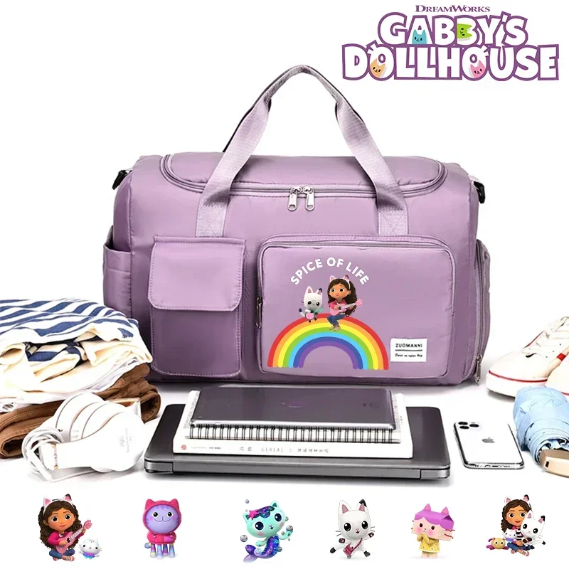 Gabby Dollhouse Gym Bag Large Capacity Cute Cartoon Sports Tote Shoulder Bags Shoe Compartment Business Trip Excursion Packet