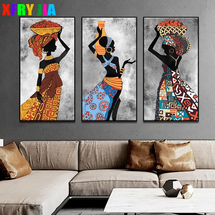 

Diamond Painting black african tribal woman Full Drill Square DIY Diamond Cross Stitch Mosaic round Rhinestone Home Decor 3pcs