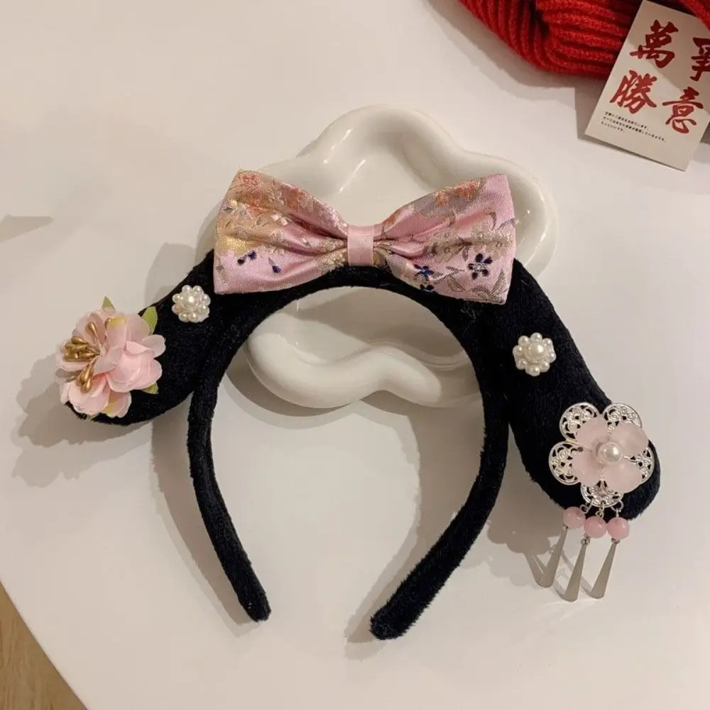 

Antique Flower Hanfu Headband Bow Pearl Chinese Style Headwear Crown Tassel Ancient Style Hair Hoop Children