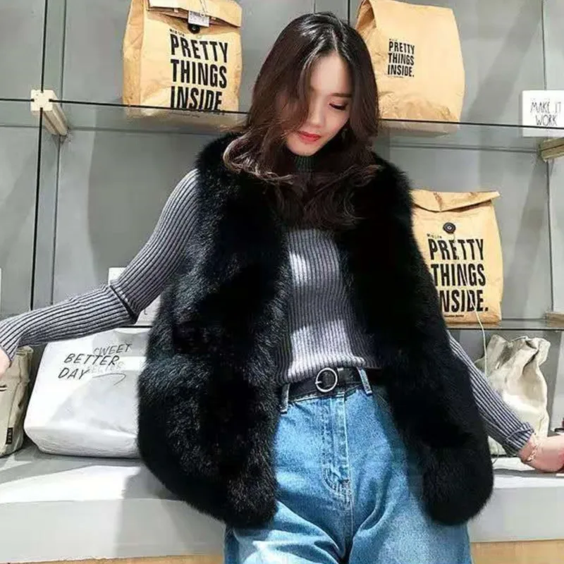 Frauen 2025, Herbst Winter Neue Dünne Ärmellose Mäntel Pelz Strickjacke Weibliche Faux Fuchs Pelz Weste Damen Künstliche pelz Weste Tops