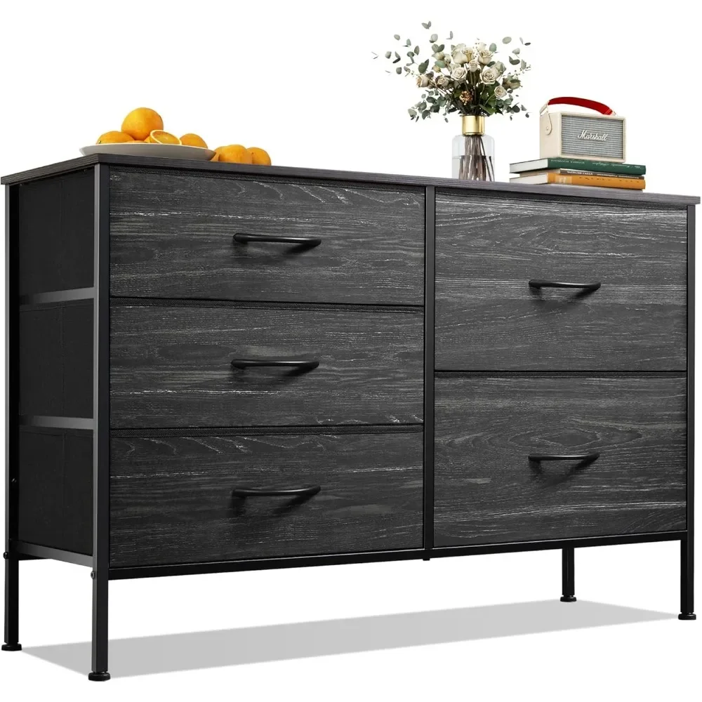 

Dresser bedroom has 5 drawers, wide bedroom dresser drawer organizer, fabric dresser living room, charcoal black wood print