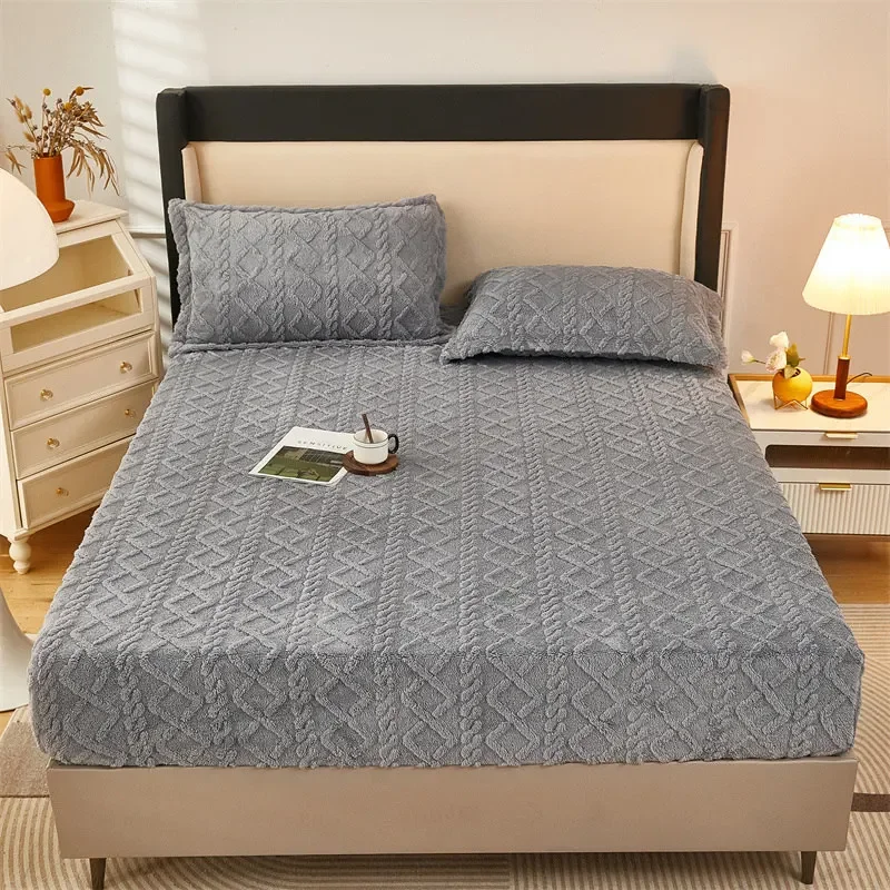 

Solid Color Milk Fleece Fitted Sheet Winter Bedspread Mattress Cover Coral Fleece Fitted Sheet One Piece Mattress Protector