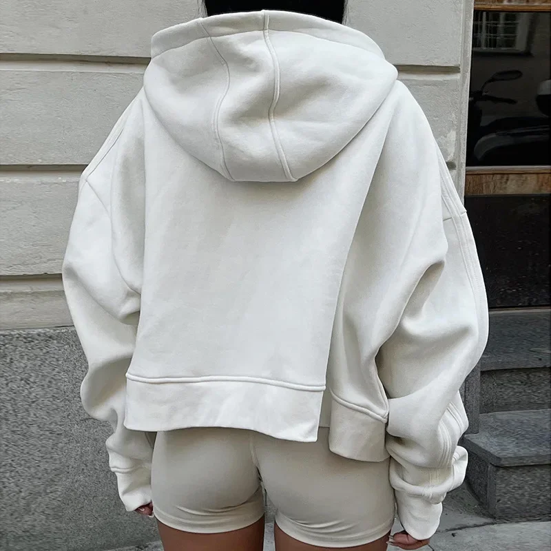Casual Loose Zip Up Hoodies Women Autumn Winter White Hood Shirt Y2K Harajuku Streetwear Jacket Vintage Sweatshirts Kpop Hoodie