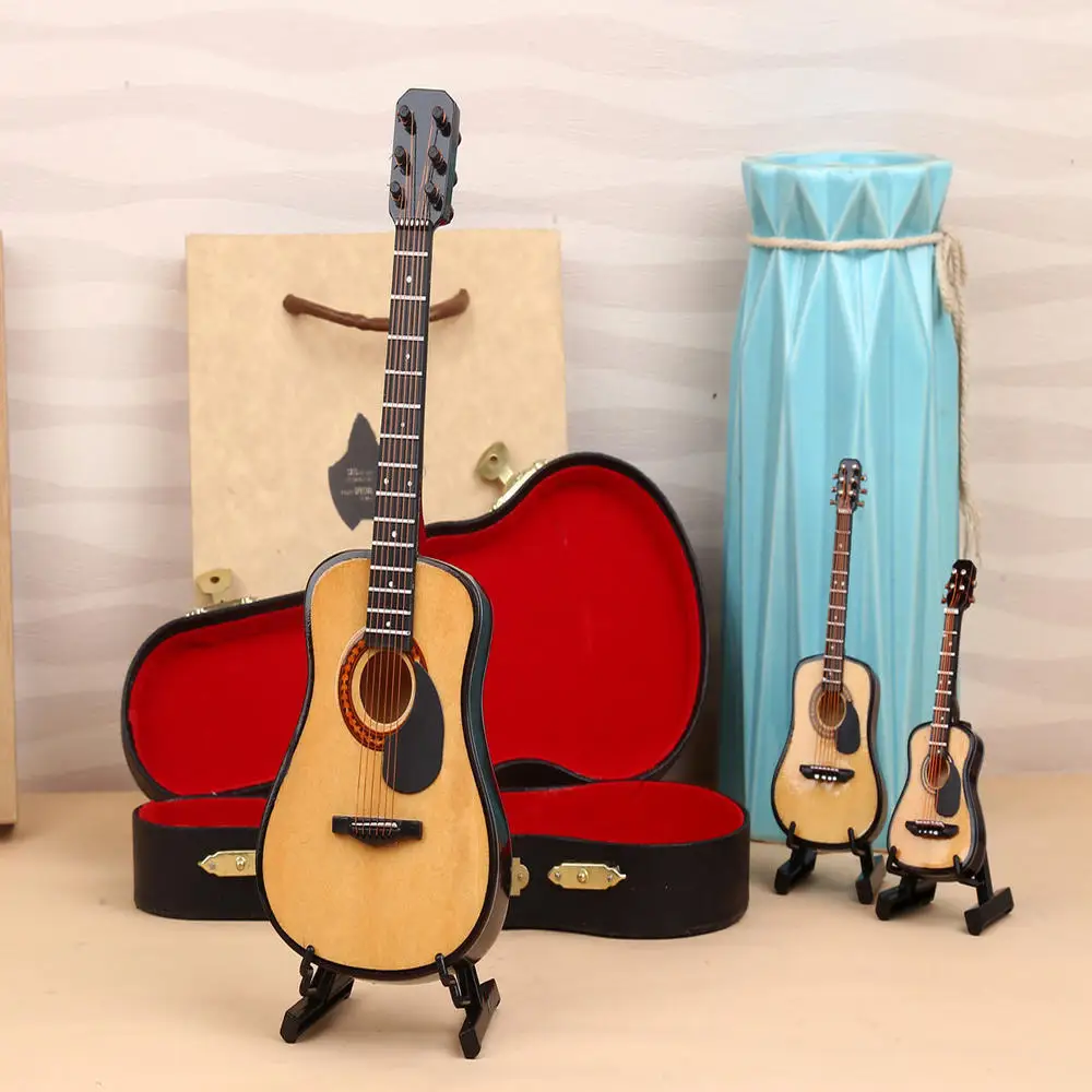 10cm Mini Classical Guitar Wooden Musical Instrument Electric Guitar Model Miniature Guitarra Decoration Gift With Case Stand