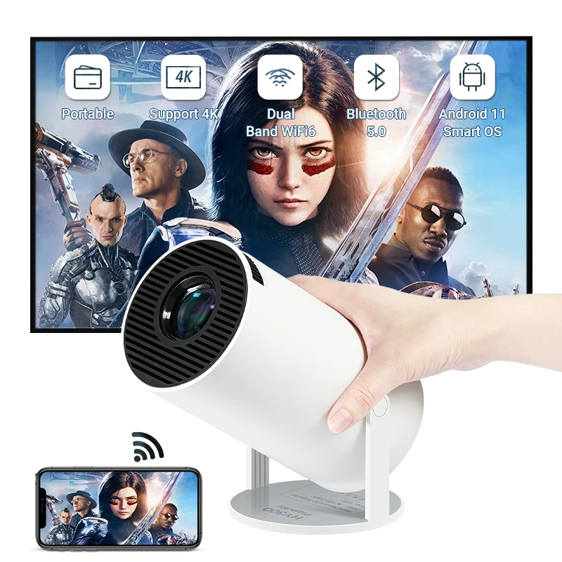 

LYNCAST Mini HY300 4K Android 11 Projector Dual Wifi6 200ANSI Allwinner H713 BT5.0 1280*720P Home Cinema Outdoor Smart Project