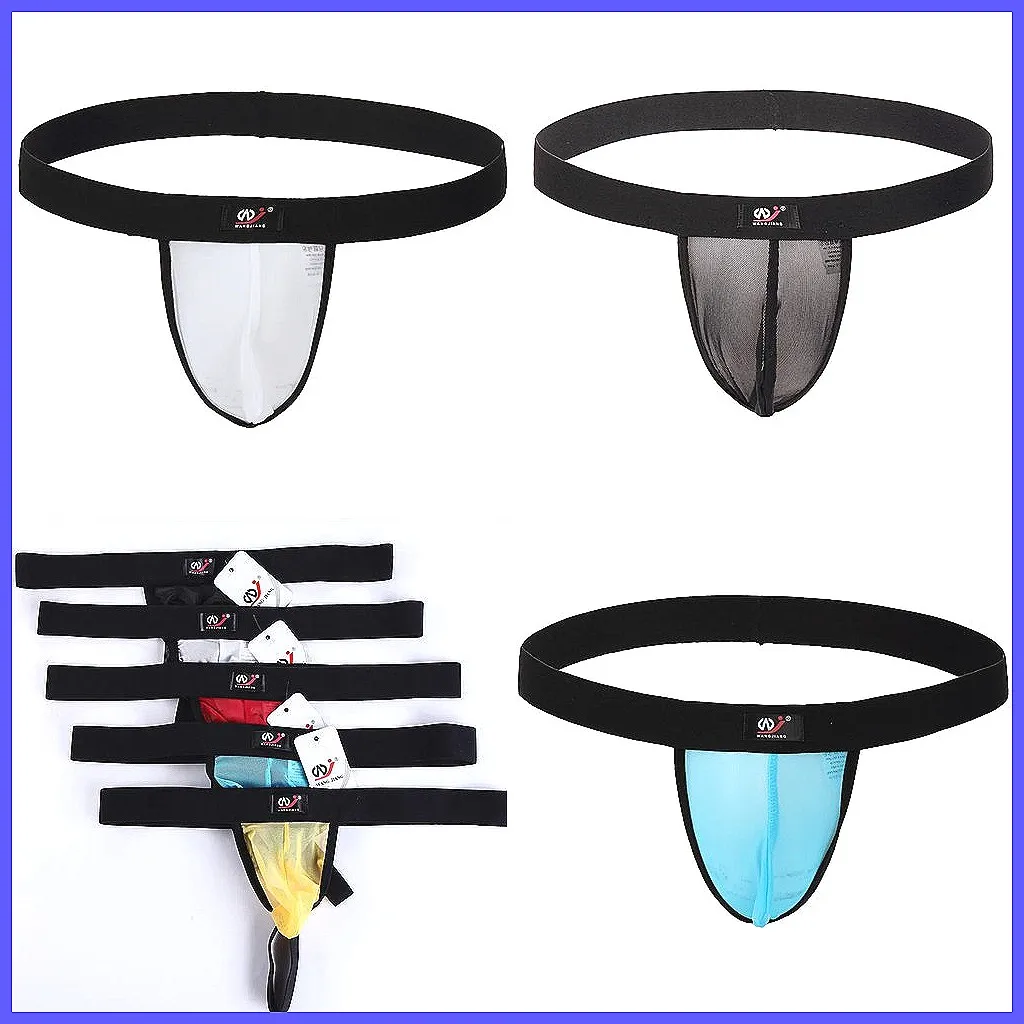 Men's Sheer Open Back Thong Underwear, Suspensory Pouch BDSM Fetish Gear Sexy Exposed Lingerie G-String