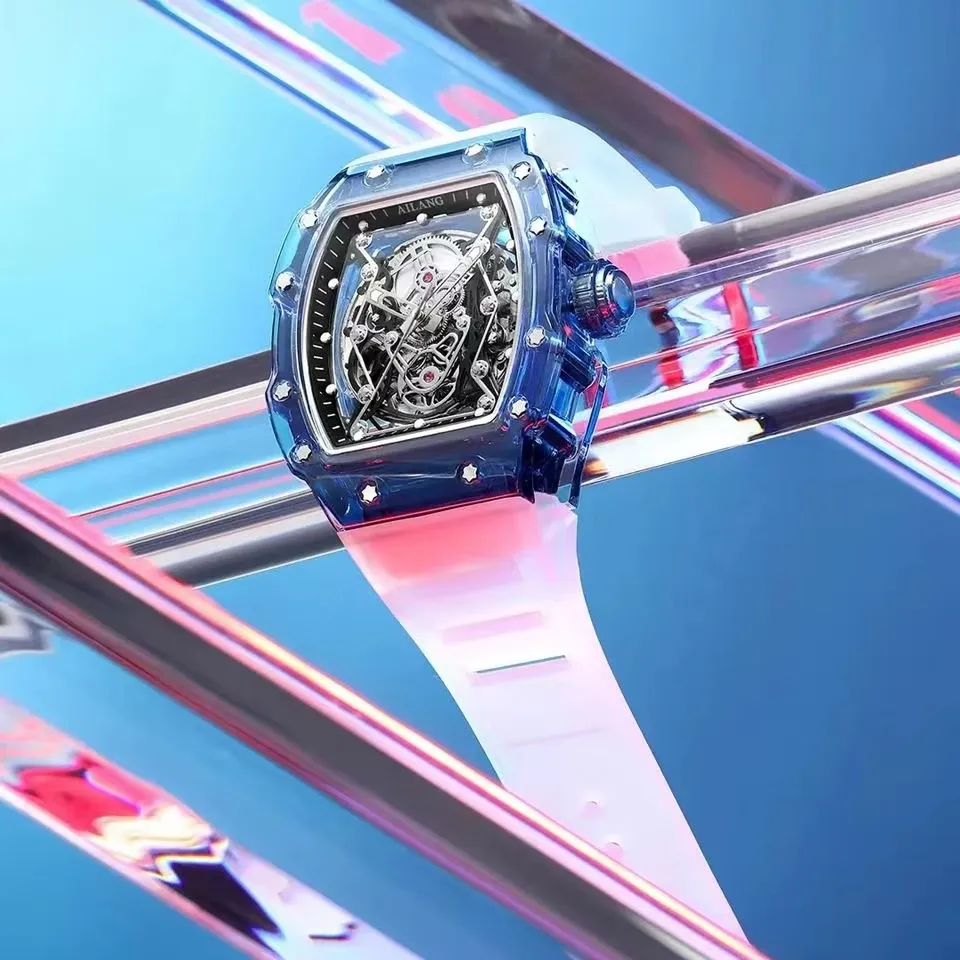 

НОВЫЕ мужские поясные часы AILANG в форме скелета, модные спортивные водонепроницаемые светящиеся механические часы