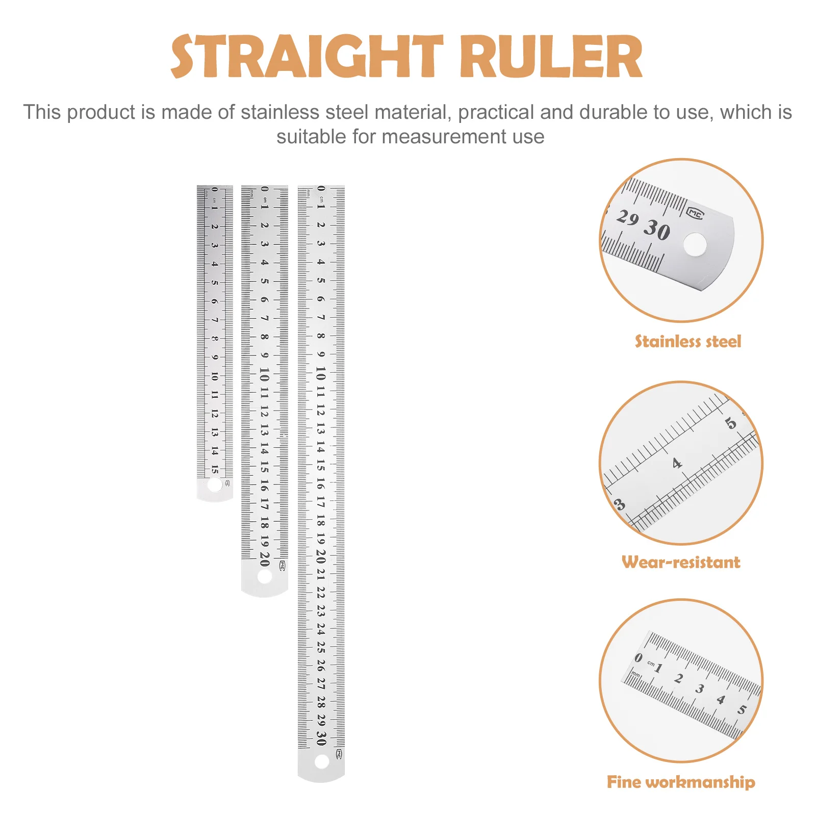 3 Pcs Ruler Carpenter Drawing Measuring Straight Office Supplies Students Stationery Stainless Steel Multipurpose Scale