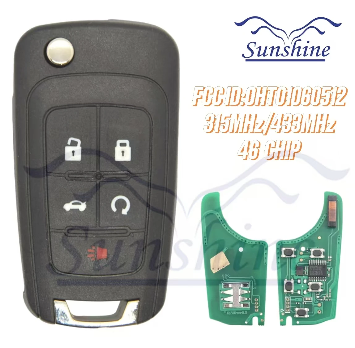 Chiave per auto Sunshine Chiave per auto remota/5Bt Fob 5B 315 MHz/433 MHz ID46 7941 per Chevrolet Cruze Camaro Malibu Sonic Opel GMC