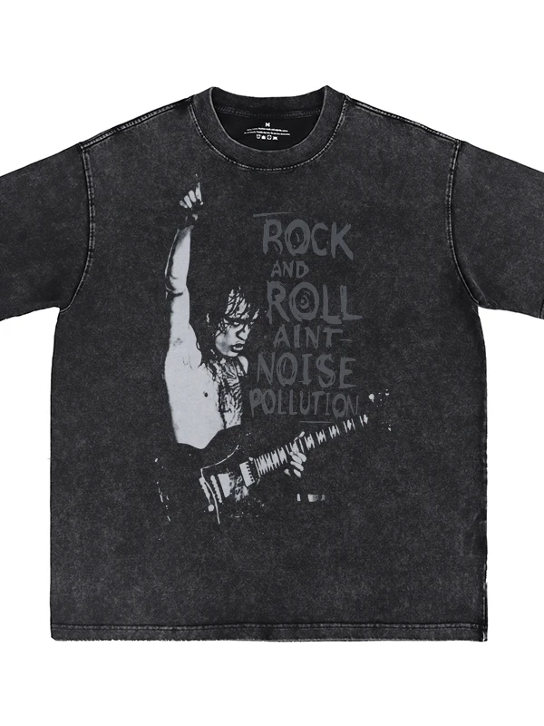 Washed Vintage American Street Hip Hop Punk Rock Band Loose Short Sleeve T-Shirt Digital Direct Print Youth Casual Cotton Tee