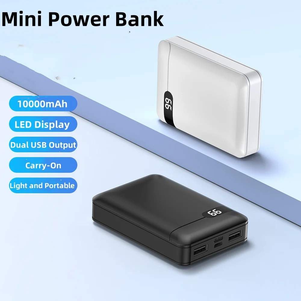 10000 мАч Mini Power Bank Dual USB Зарядное устройство для мобильного телефона Powerbank для iPhone 16 Samsung Xiaomi Huawei Внешний аккумулятор повербанк