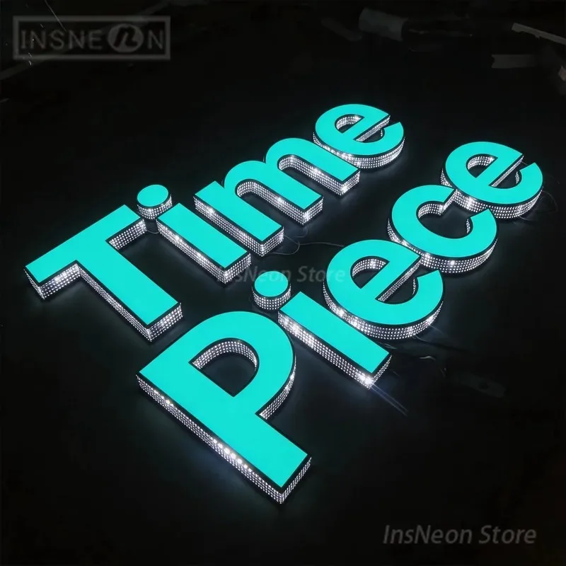 TimePiece Led Signage Custom Acrylic Signs Luxury Brand Logo Illuminated Wall Luminous Letters Metal Business Neon Signs