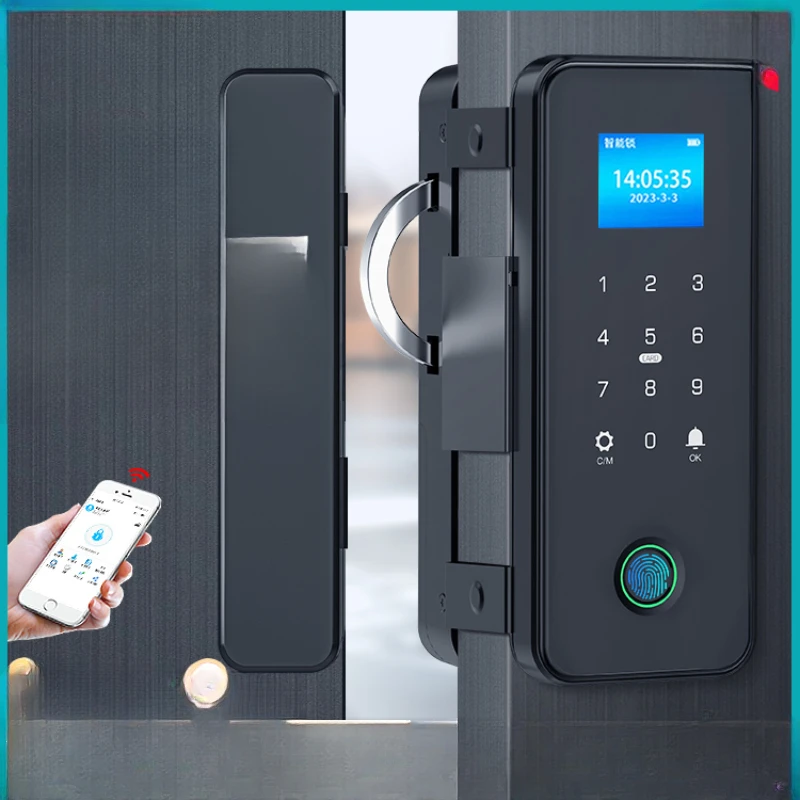 

Fingerprint lock of framed glass with framed aluminum alloy coded without opening and single-opening double-door intelligent