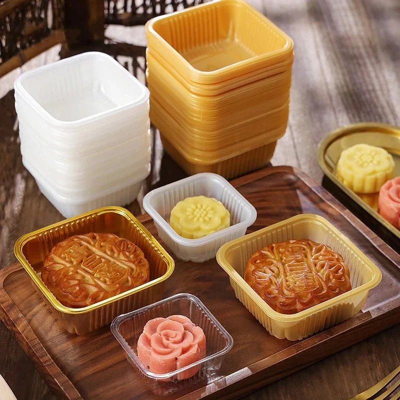 100Pcs Mooncake Plastic Inner Tray Square Handmade Egg Yolk Crisp Cake Hold Packaging Box New Year Mid-Autumn Festival Favor