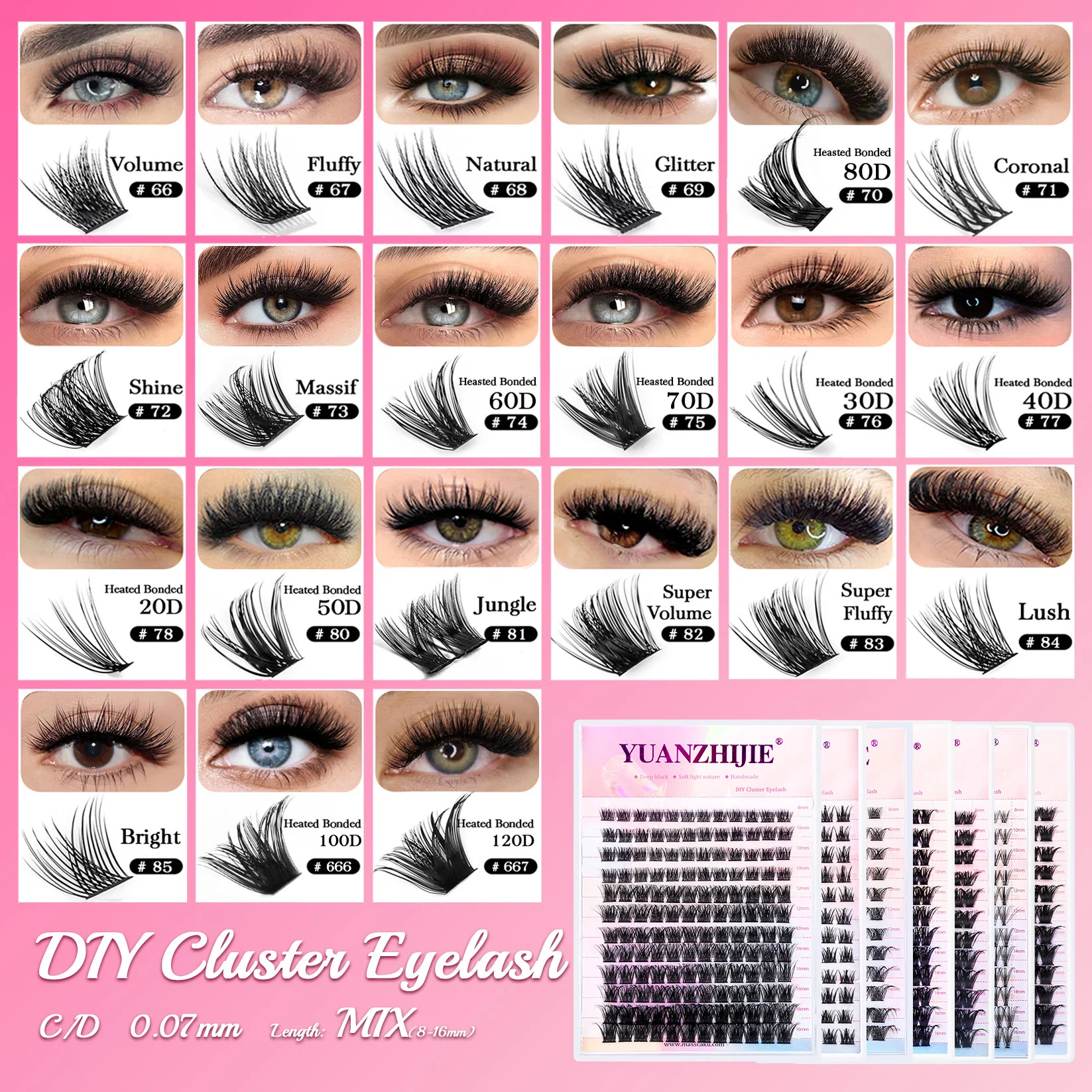 YUANZHIJIE DIY Cluster Eyelash Extension Wispy Lash Fluffy Individual Premade fans 0.07 Russian Volume Mink Bundle Lashes Makeup