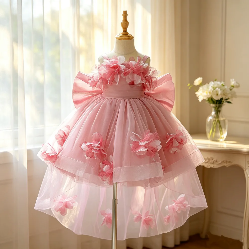 Kids Mesh Embroidered Elegant Dress Suitable For Birthday Parties Evening Parties Performances Weddings Baptisms Ceremonies