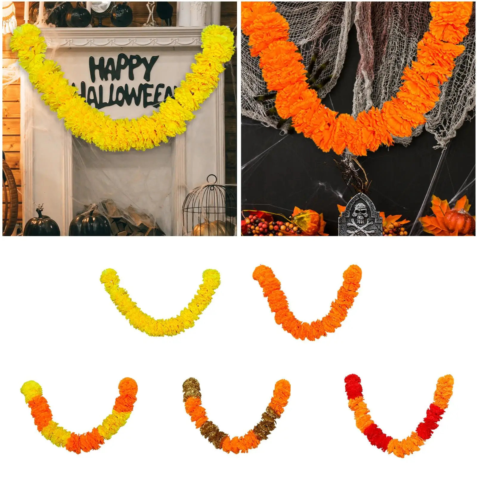 Marigold Garland Hanging Ornament Halloween Decor Multifunctional Lightweight Mexico Day of The Dead Decoration for Festival