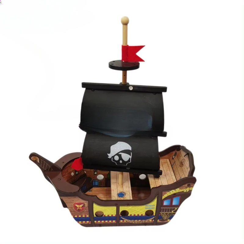 Wooden pretend role-playing toy wooden pirate ship wooden toy ship