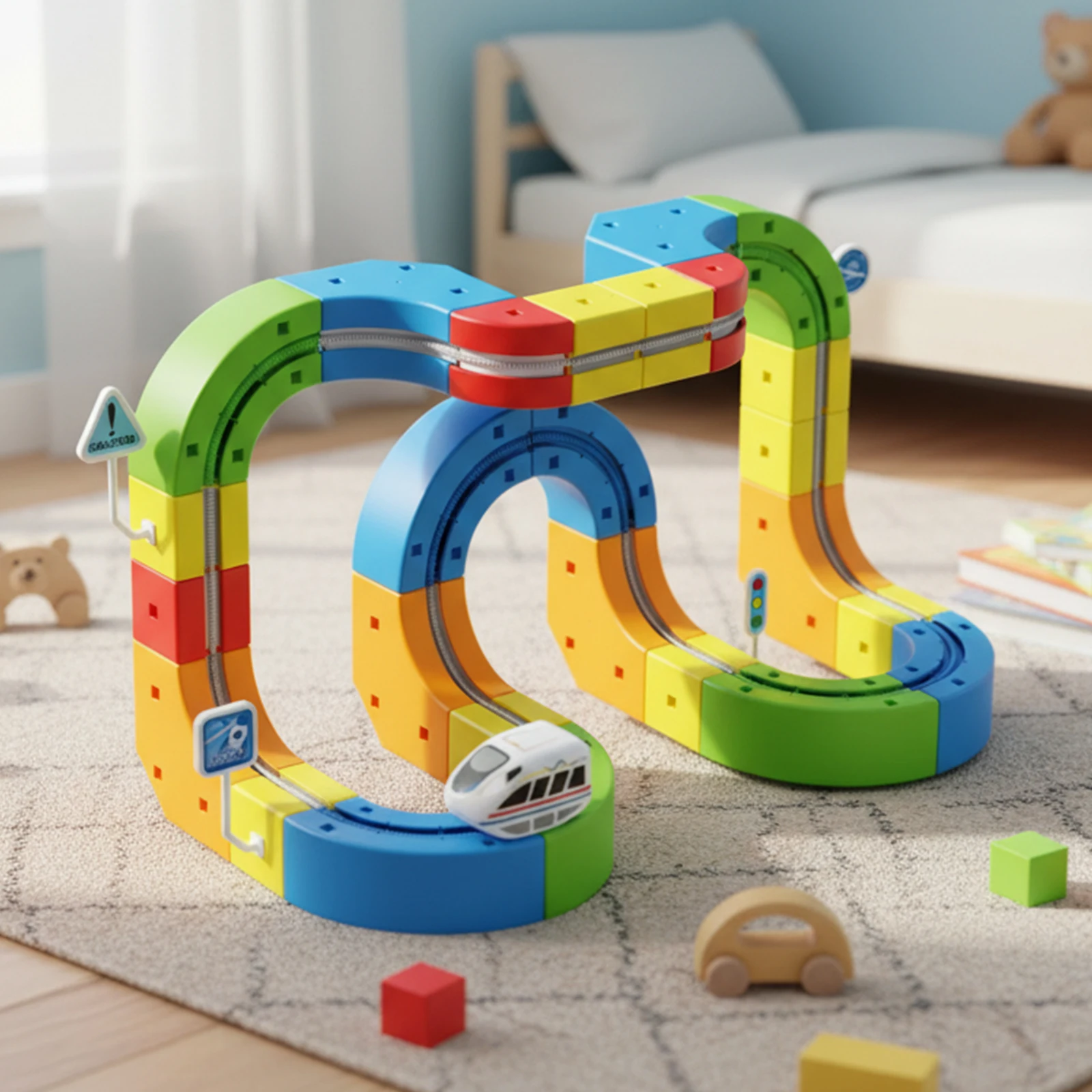 Gravity-Defying 3D Magnetic Electric Train Set Motorized Car Building Blocks DIY Car Track Set for Kids Early Learn Sensory Toys